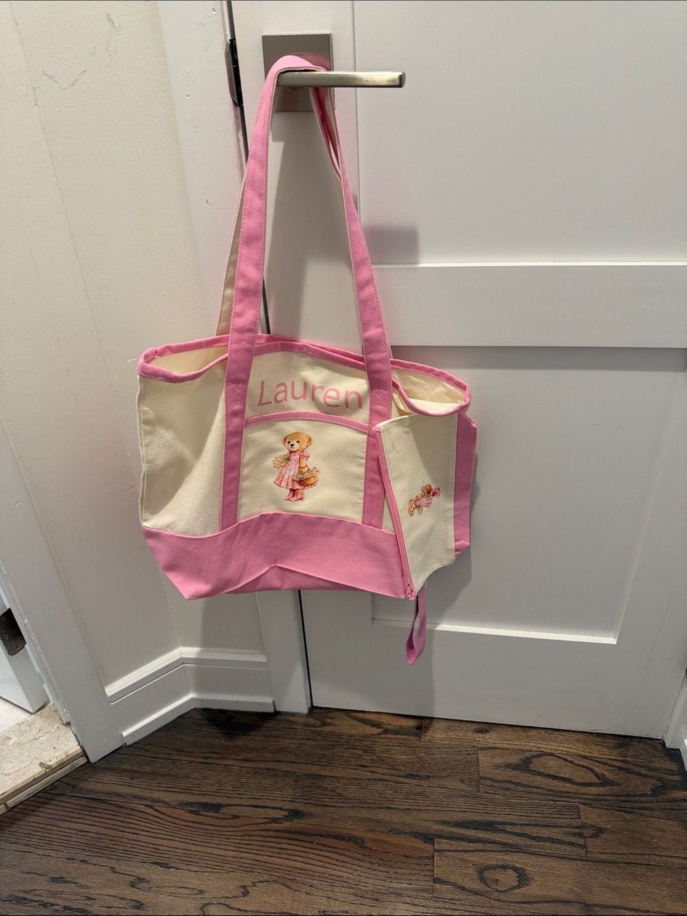 Personalized Pink and Cream Canvas Tote Bag - Lauren